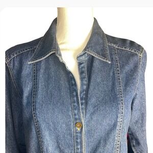 Liz Claiborne Y2K Denim Shirt Dress Button Front Midi Long Sleeve Womens